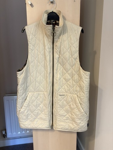 White / Cream Barbour Gilet Waist Coat Large Rare - Picture 3 of 8