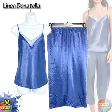 NWT Linea Donatella Women's M Flying Garden Cropped Satin Pajama Set FYG045