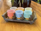 Vintage Siesta Ware Milk Glass Mug Set 6 Stacking Mugs Tray Benner New NOS