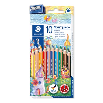Noris  jumbo 128 Jumbo Buntstift Kartonetui mit 10 Stück sortiert und 1 Spitzer