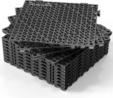 Grey / Black Interlocking Drainage Floor Mat 12" x 12" PVC Non-Slip Floor Tiles