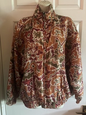 Vintage Rhoda Lynne 100% Seide Abstrakt Bomberjacke Bunt Azteken Design L 