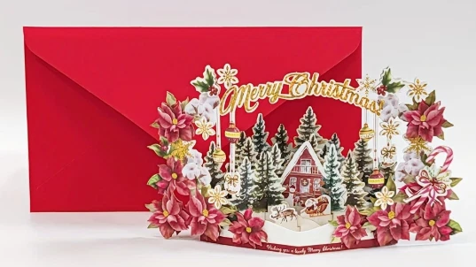 TARJETA EMERGENTE - Tarjeta de felicitación de Navidad emergente brillante - Diseño floral Foto 4 de 4