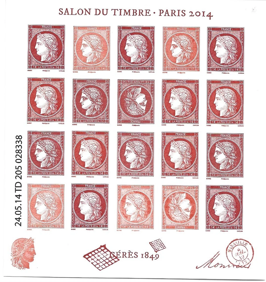 Feuillet Cérès 1849 Salon du timbre Paris 2014 Varieté de couleur avectete beche - Photo 1/1