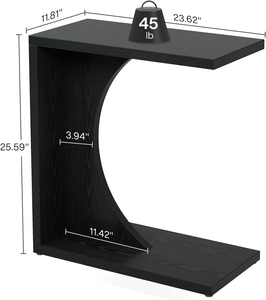 C-Shaped End Table for Couch, C Table for Sofa, Side Table for Living Room,Black - Image 2 of 4