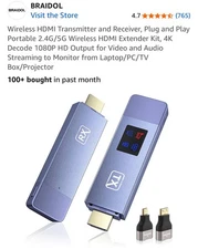 AUTHENTIC BRAIDOL Wireless HDMI Kit- 4K Transmitter & Receiver (Purple) REG $140