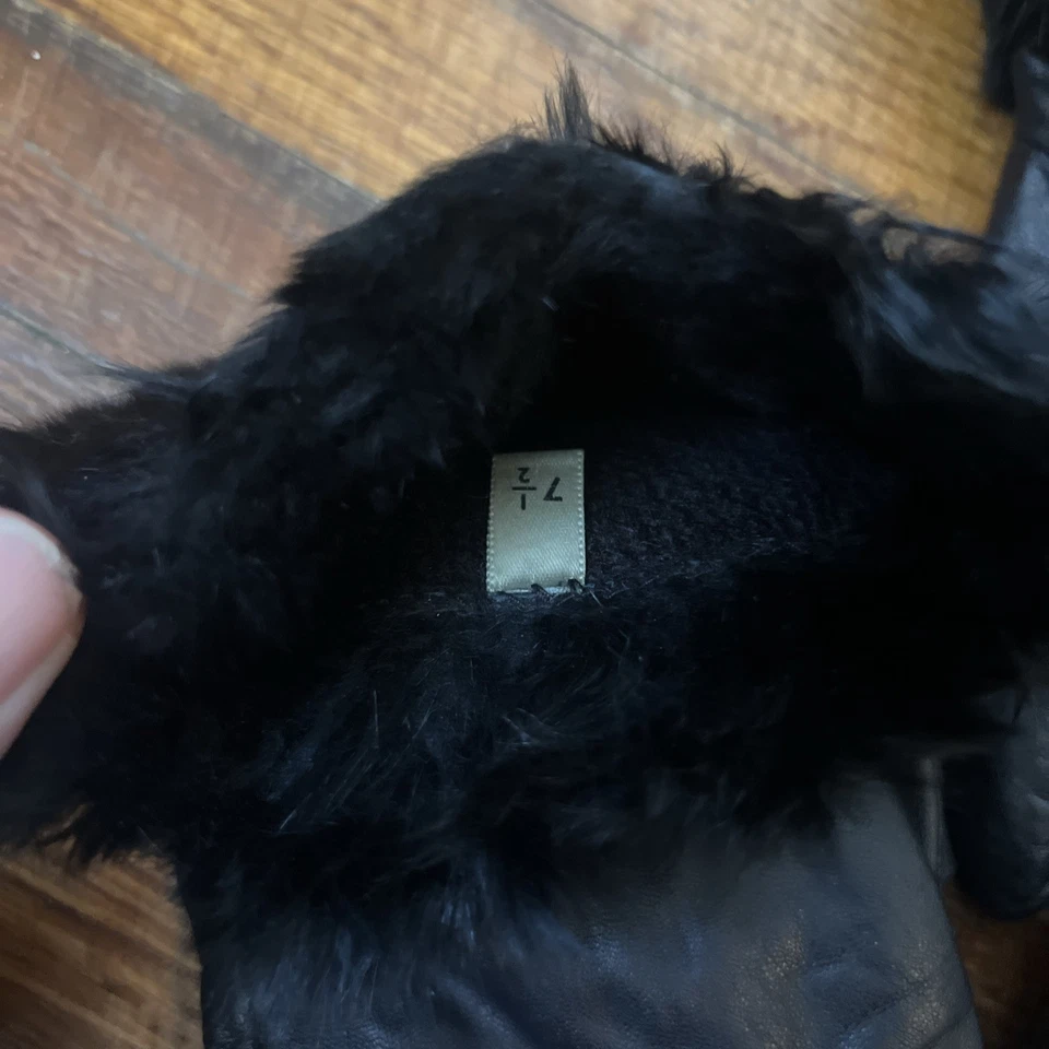 Винтажные женские перчатки Fownes 7,5 кожа черный мех манжеты стильный город шик роскошь - Изображение 4 из 4