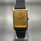 Seiko Watch Women 17mm Gold Dial Gold Tone Rectangle 2020-5830 New Battery VTG