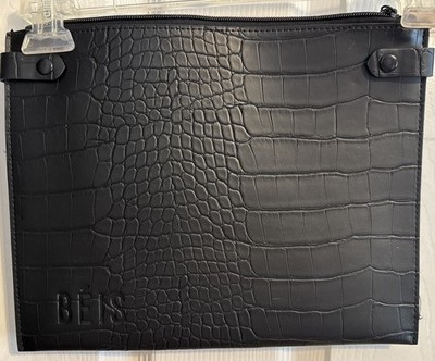BEIS NWOT Black Croc-Embossed Document/Tech/Tablet Zip Travel Pouch 12 x 9.5 in