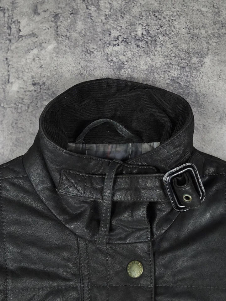 Barbour International Leather Jacket Womens Moto Style Long Sleeve Black Size 6 - Image 4 of 4