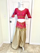 Vibrant Hot Pink Bollywood Dance Choli Top  Sash Set - Size M - We 3 Bellydance