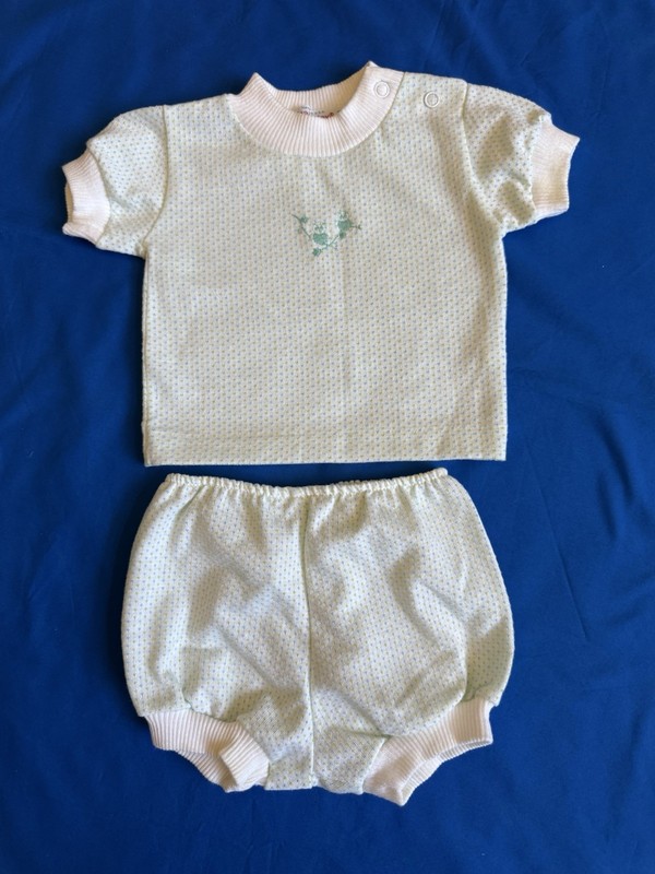 Vintage Health-tex Baby 2 Piece Set Owls on Front 3 Months USA Green Blue Dots