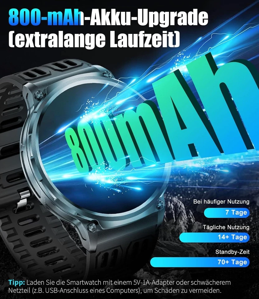 Smartwatch Herren Männer Telefonfunktion Armbanduhr für iPhone Samsung Huawei - Bild 2 von 4