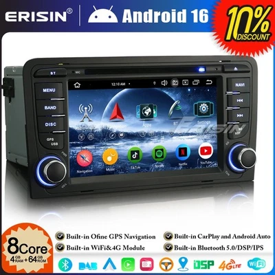 8-Core 64GO Android 16 GPS CarPlay Autoradio DAB+ DVD for AUDI A3 S3 RS3 RNSE-PU - Photo 1/4
