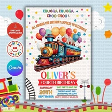 Editable Train Birthday Invitation Template, Toy Train Invite, instant download