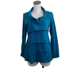 Soft Surroundings Top Womens Small Layered Cowl Neck Pullover Tee Shirt Teal