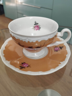 Vintage Weimar Sammeltasse Tasse mit Untertasse orange mit Rosendekor Wunderschö