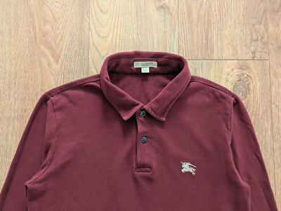 Burberry Brit Polo Long Sleeve Men's XS Burgundy 100% Cotton