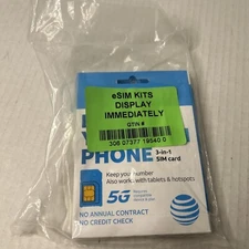 Lot Of 5 AT&T Prepaid Sim Card Bring Your Own Phone 5G LTE  3/1 Fits Most Phones