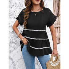 Round Neck Flounce Sleeve Blouse