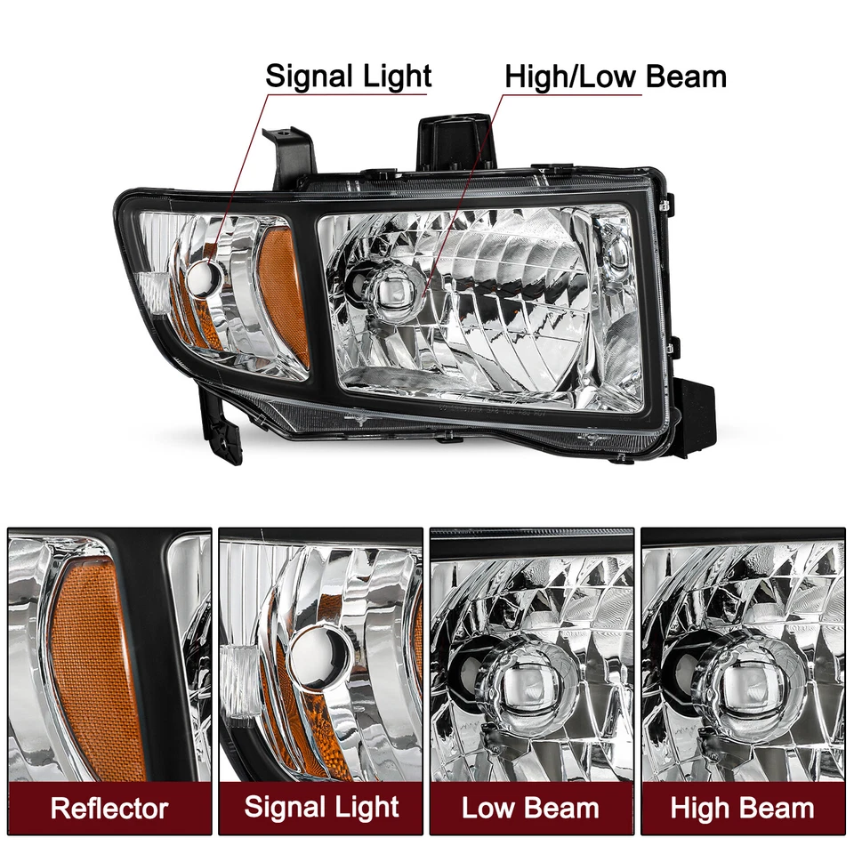 Par de montaje de faros ámbar negro para Honda Ridgeline 2006-2014 06-14 Foto 2 de 4