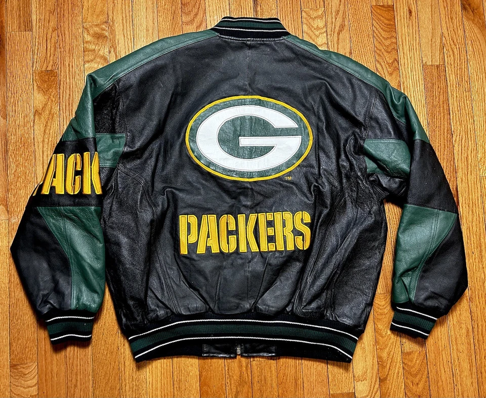 VTG Green Bay Packers G-III Carl Banks LEATHER Varsity NFL Jacket Men’s XL - Image 2 of 4