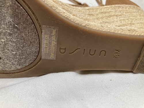 Unisa Damen-Espadrille-Keilsandalen Größe 7,5 braun lasergeschnittenes Wildleder Knöchelbänder - Bild 6 von 6