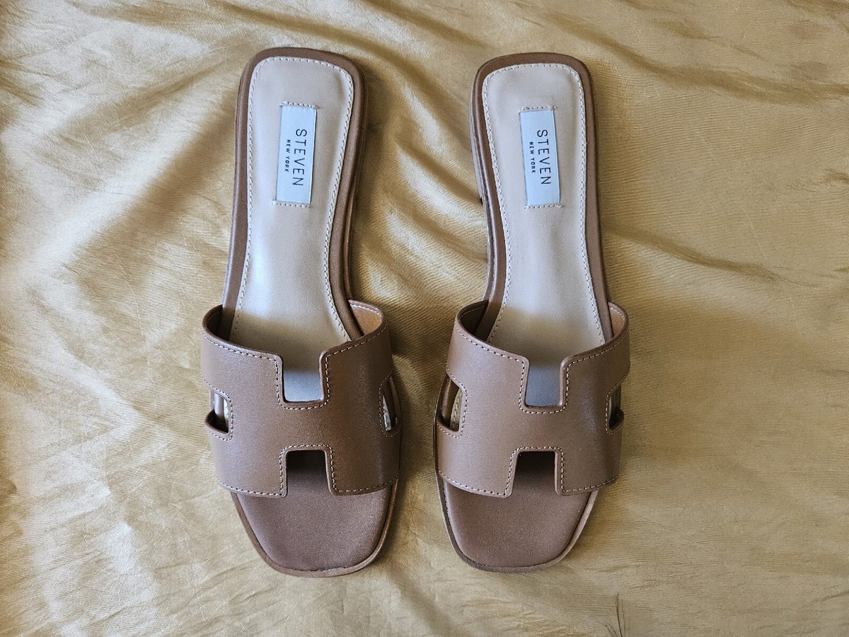 NEW Steve Madden Hadyn Cognac Leather Women Slide Sandals