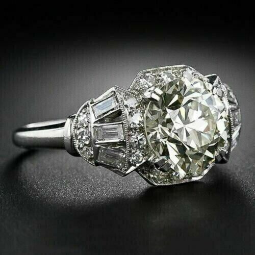 Vintage Art Deco Style Round Cut Lab Created Diamond Engagement 925 Silver Ring - Picture 1 of 10