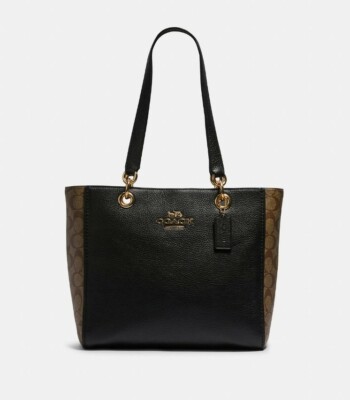  NWT COACH Jes Tote & Wallet In Leather/ Signature Canvas Khaki/ BLACK #80810