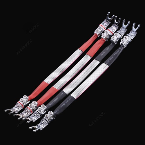 HI-End Silver Plated Flat Speaker Cable Jumper Links Spade to Spade Plug 25cm - Picture 4 of 8