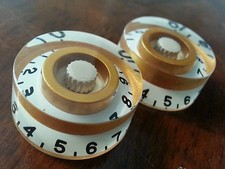4 Guitar speed volume / tone knobs.. White/Royal Gold. JAT CUSTOM GUITAR PARTS