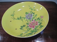 Asian Japanese porcelain Hong Kong bowl dish hand painted carnation flowers