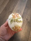 VICTORIAN 6" ANTIQUE HAND BLOWN MILK GLASS EASTER EGG LARGE HAND PAINTED