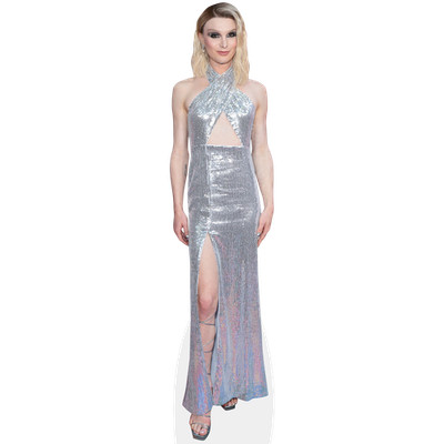 Dylan Mulvaney (silbernes Kleid) lebensgroßer Cutout