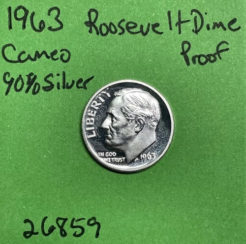 1963 Roosevelt Dime Gem Proof Cameo 90% Silver See Pictures