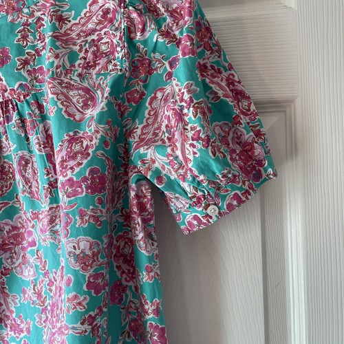 NWT J Crew Short Sleeve Cotton Poplin Teal Pink Floral Top Womens S - Picture 7 of 9