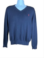 Vintage Polo Ralph Lauren Blue Label 100 Cotton V-Neck Sweater Size Large