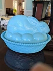 Vintage Westmoreland Blue OPAQUE NESTING BUNNY RABBIT COVERED CANDY DISH