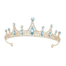 Ice Blue Crystal Tiara Crown for Women Gold Princess Tiara for Gold and Blue