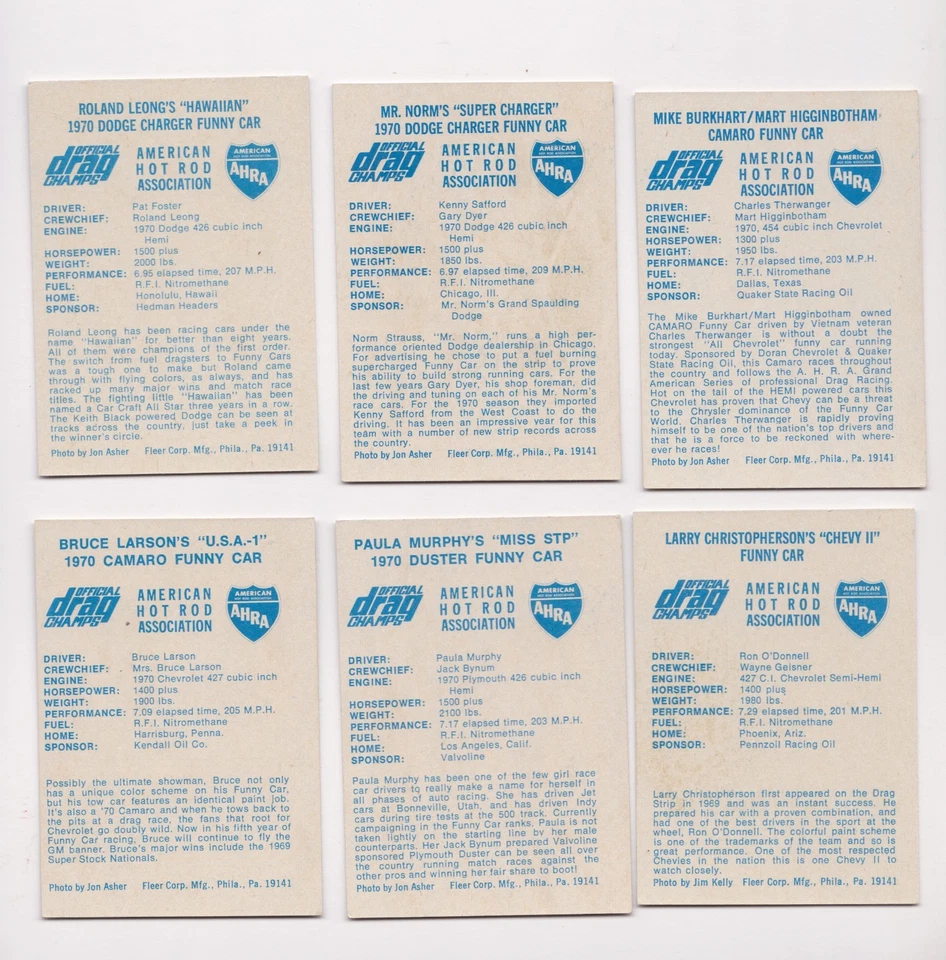 Lote de 11 tarjetas Fleer Official Drag Champs AHRA Hot Rod FUNNY CAR de la década de 1970 Foto 4 de 4