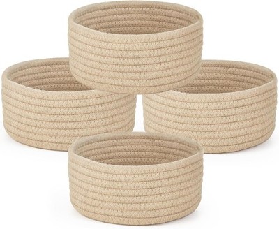 4 Pcs Small Woven Baskets Set, Mini Cotton Rope Storage Bins for Organizing,