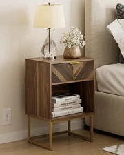Masupu Extra Large Nightstand,Boho Night Stand Modern X-Large, Walnut Brown 