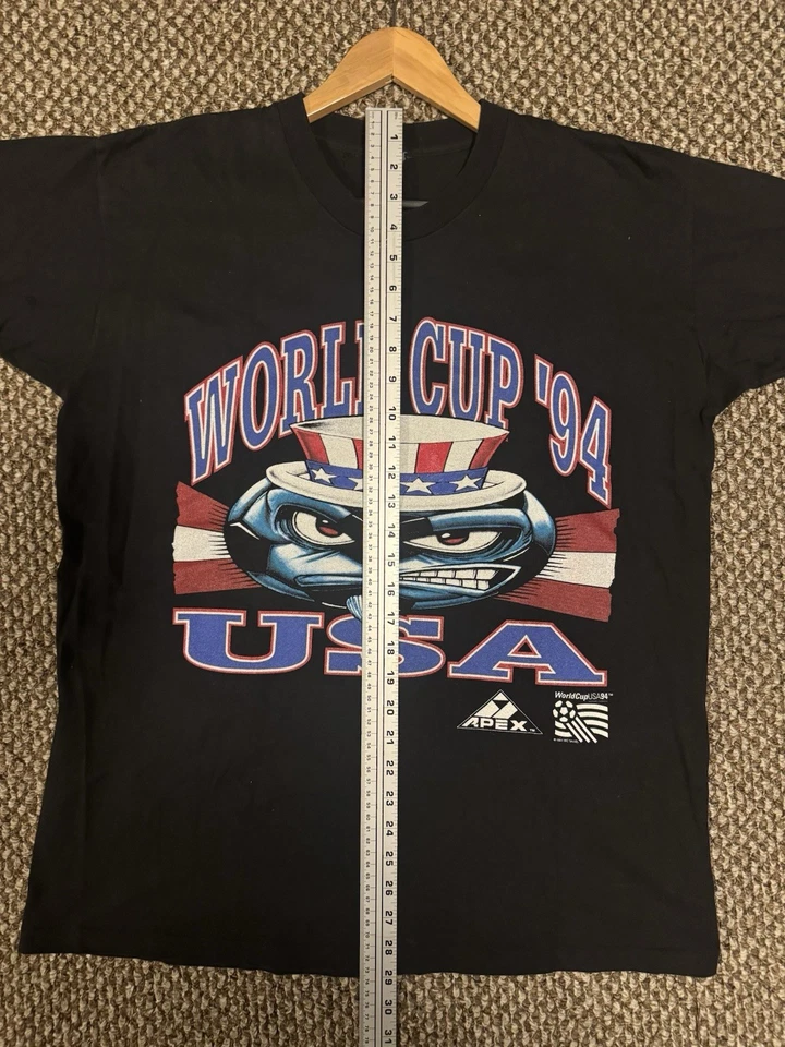 VINTAGE 1994 WORLD CUP USA - APEX - BLACK T-SHIRT - Original - Size XL - Image 3 of 4