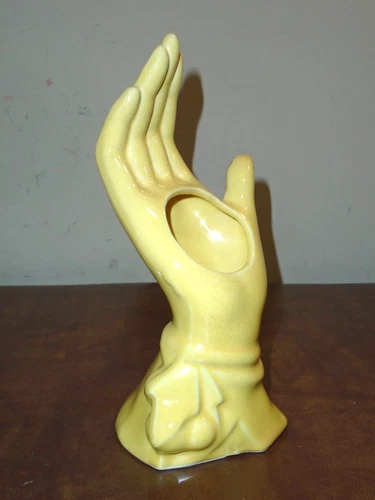 Vintage McCOY  Yellow Hand Vase Planter Art Deco Pottery 8.25"