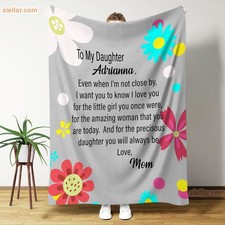 To My Daughter Fleece Blanket from Mom, Floral Grey Cozy Throw Gift with Love