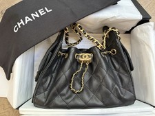 New Chanel Mini 25 Hobo Bag Black Caviar Leather Antique Gold Hardware GHW