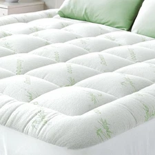 Queen Bamboo Topper, Viscose Mattress Pad, Cooling Pillow Top, Back Comfort