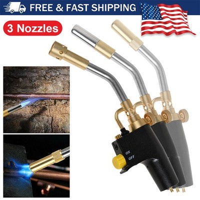 Propane MAPP Gas Torch Adjustable Flame Soldering Brazing Torch with 3 Nozzles