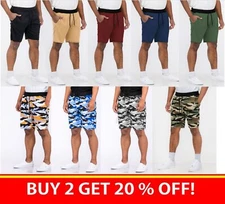 Mens Reverse Weave Fleece/Raw Hem Cut Off Shorts S 3XL Lounge Sweat Side Pockets